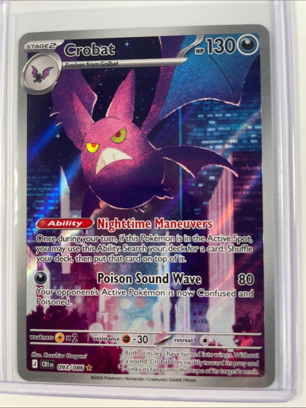 Pokemon Crobat Holographic Card Purple Blue Pink